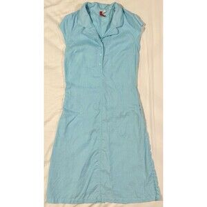Vintage Y2K Divided By H & M 100% Linen Blue Summer Dress Sz 4 Collar Coastal